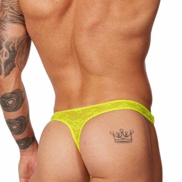 Men’s Bodyaware Sheer Mesh Turbo Lace Thong in Yellow - Small, NWT - Picture 2 of 3